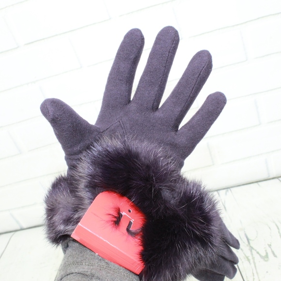 NEW Roberta Di Camerino Fur Trim Gloves Blue Black - Picture 3 of 8